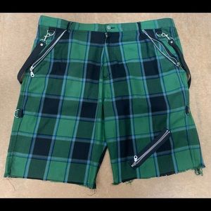 Vintage Hot Topic Morbid Threads Hardcore Punk Rock Green Plaid Bondage Shorts
